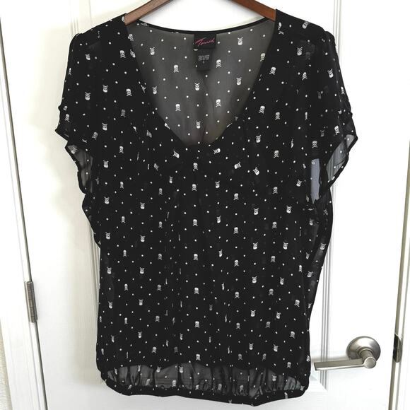 Torrid Skulls Dots Sheer Black Blouse Short Sleeve Elastic Waist Women’s Plus 2 - Picture 1 of 11